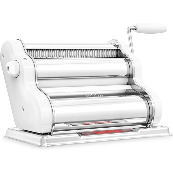 Classic 260 Pasta Maker Machine, 26 Cm Wide Rollers, 9 Thickness Positions, 2 Cutting Positions, Stainless Steel. Includes Reinforced Hand Crank And Two Clamps (White)