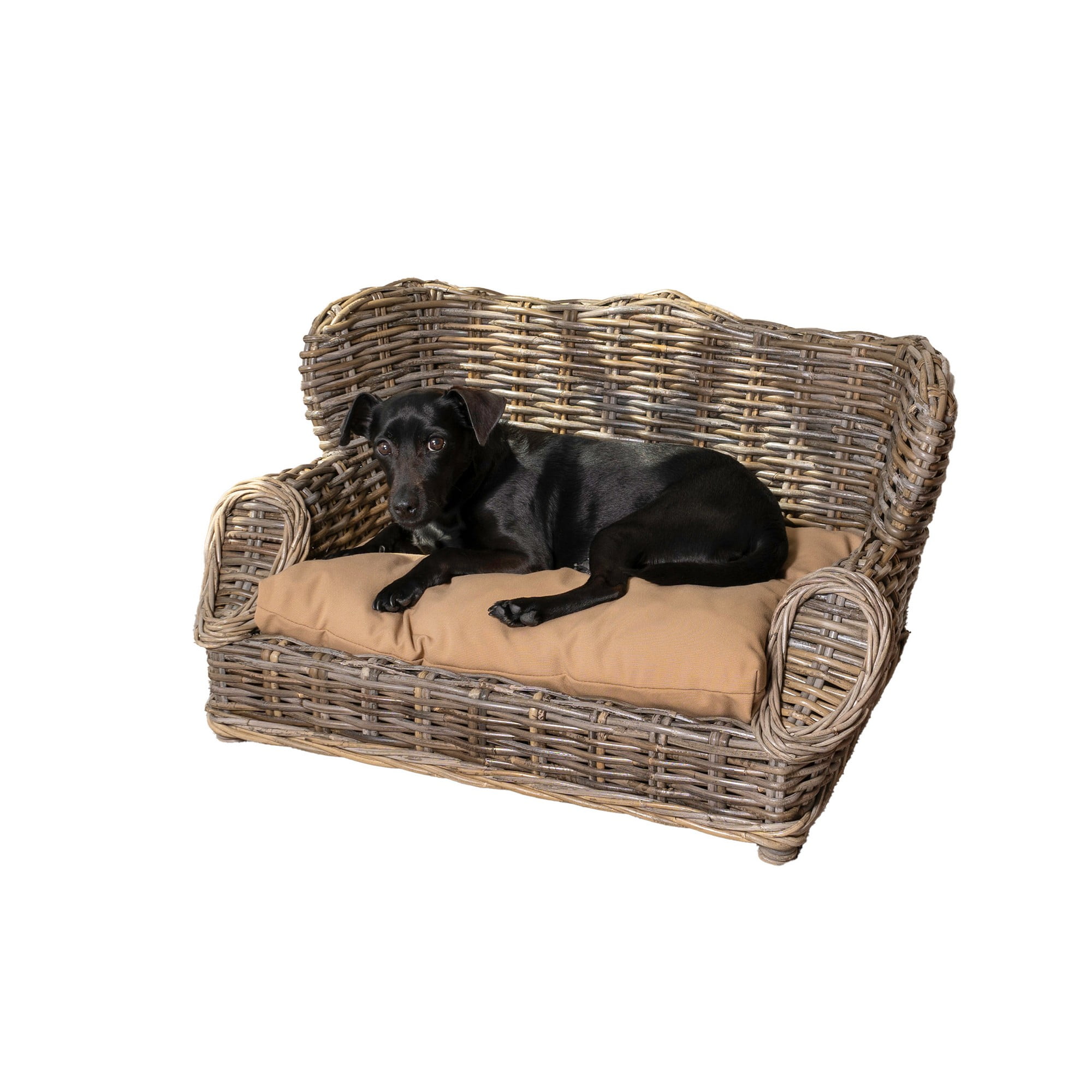 Classic Kubu Gray Handwoven Rattan Dog Daybed with Cushion