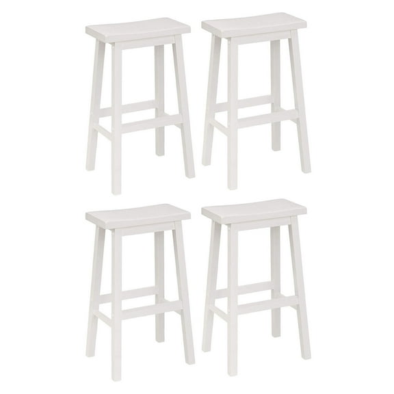 Classic 29 Inch Saddle Seat Kitchen Bar Counter Stool, White (4 Pack)