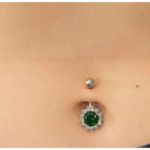 Classic 2Ct Round Cut Simulated Diamond Belly Button Women Diamond Ring 14K White Gold Plated 925 Silver