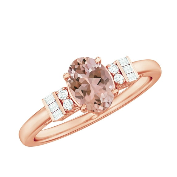 Rosec Jewels Classic 3/4 CT Morganite and Diamond Ring, Peach Morganite Engagement Ring, Morganite Oval Engagement Ring, 10K Rose Gold, US 6.50