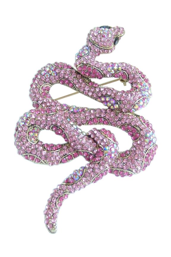 Classic 3.94" Unique Animal Snake Brooch Pin Pendant Pink Austrian Crystal
