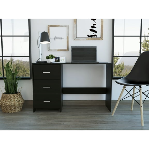 Classic 3 Drawers Writing Desk In Black Theme - Particle Board For Progressives