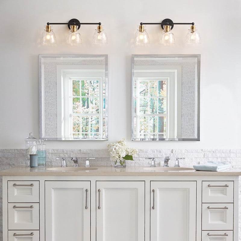 Classic 3-Light Vanity Light Fixture, 23.4 inches Wall Mounted Lighting with Clear Glass Shade for Powder Room, Bedroom, Dining Room