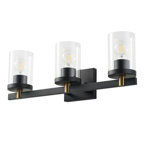 Classic 3-Light Wall Sconce Cylinder Black Vanity Lighting Minimalist Rustic Light Fixture with Clear Glass Shade