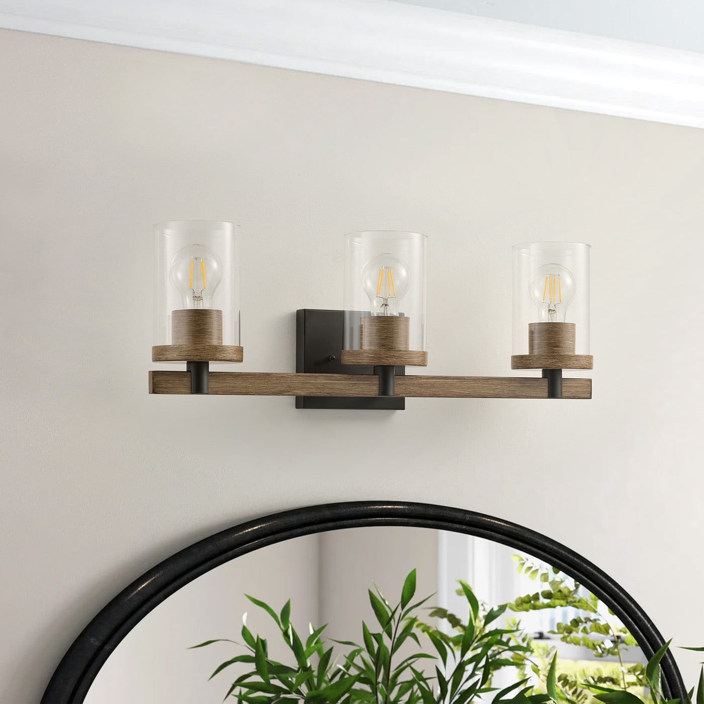 Classic 3-Light Wall Sconce Cylinder Vanity Lighting Minimalist Rustic Light Fixture with Clear Glass Shade
