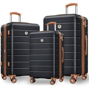 Classic 3-Piece Hardshell Luggage Set, Expandable Carry-On Suitcase with TSA Lock and Spinner Wheels, 20/24/28 Inches,Black-Brown