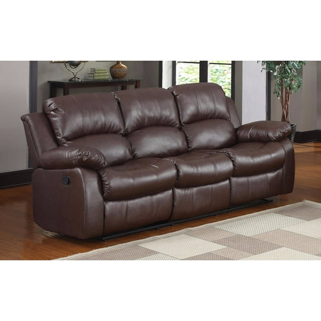 Classic 3 Seat Bonded Leather Double Recliner Sofa - Walmart.com