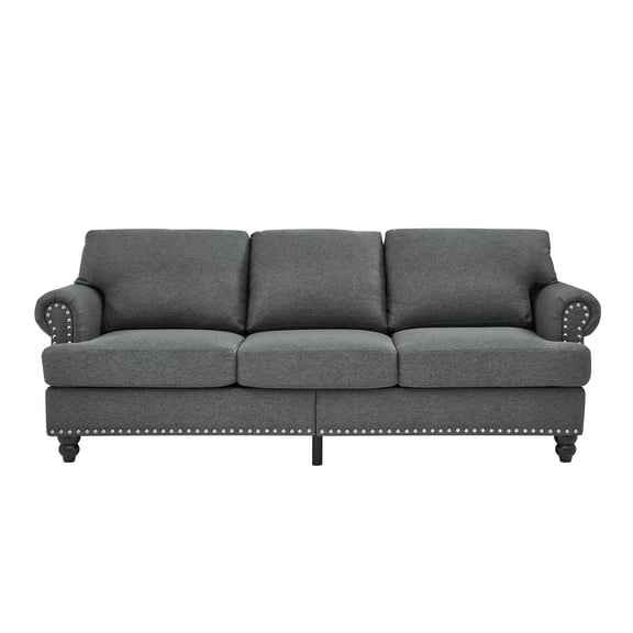 Classic 3 Seaters Upholstered Sofa, 100% Polyester Couch with Nailhead Trim and Storage for Living Room Office Apartment