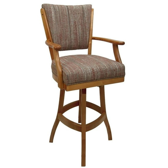 Classic 30" Solid Wood Bar Stool Watusi Madder Fabric Honey Oak Wood