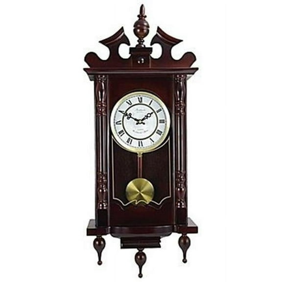 Classic 31 in. Chiming Wall Clock with Roman Numerals & A Swinging Pendulum in A Cherry Oak Finish