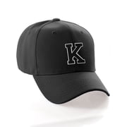 Classic 3D Raised Initial Letters A to Z Structured Baseball Hat Cap Adjustable, Black Hat White Black Letter K