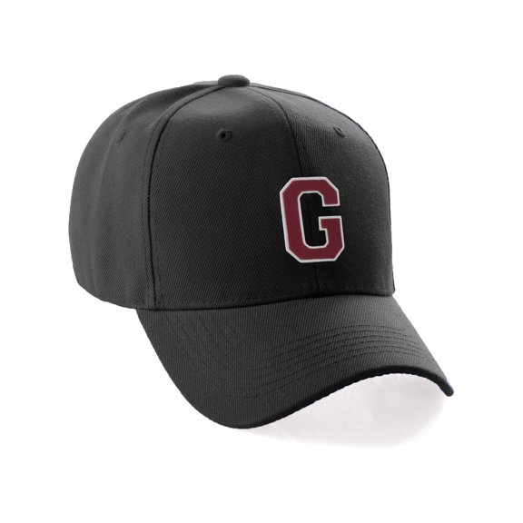 Classic 3D Raised Initial Letters A to Z Structured Baseball Hat Cap Adjustable, Black Hat White Red Letter G