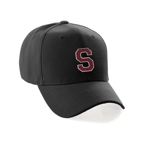 Classic 3D Raised Initial Letters A to Z Structured Baseball Hat Cap Adjustable, Black Hat White Red Letter S