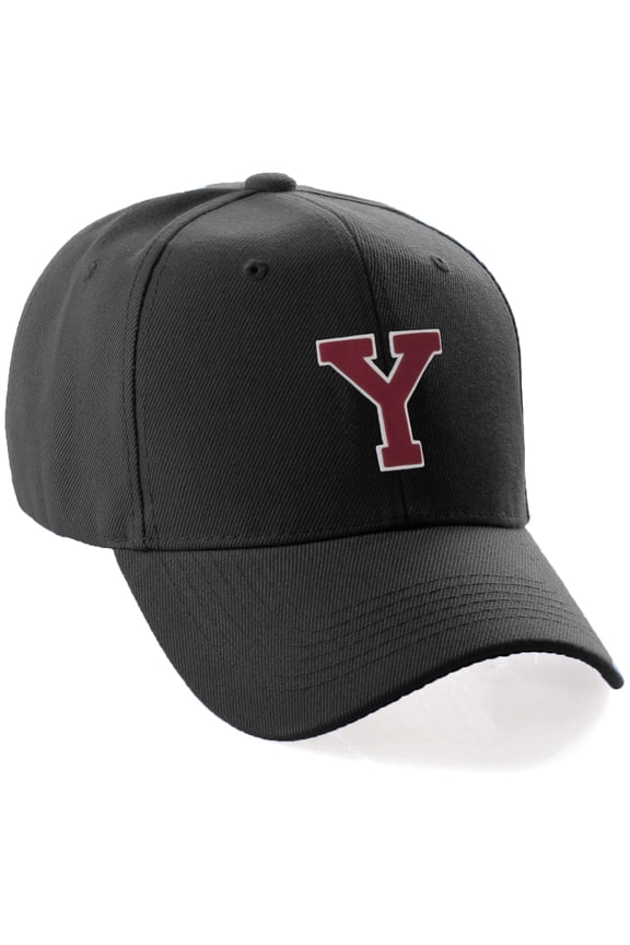Classic 3D Raised Initial Letters A to Z Structured Baseball Hat Cap Adjustable, Black Hat White Red Letter Y