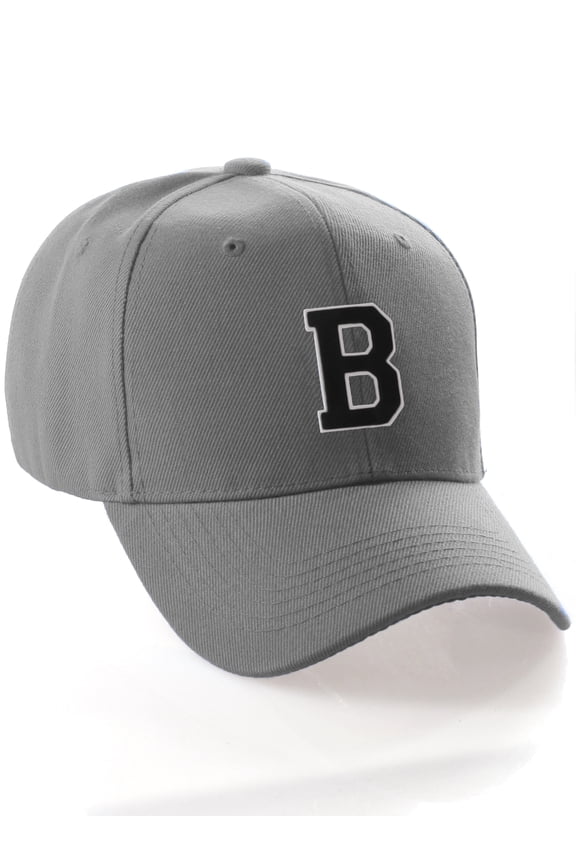 Classic 3D Raised Initial Letters A to Z Structured Baseball Hat Cap Adjustable, Charcoal Hat White Black Letter B