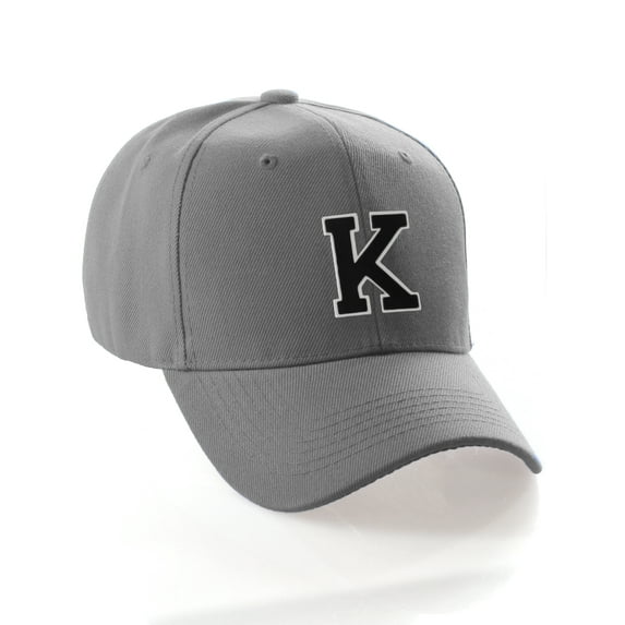 Classic 3D Raised Initial Letters A to Z Structured Baseball Hat Cap Adjustable, Charcoal Hat White Black Letter K