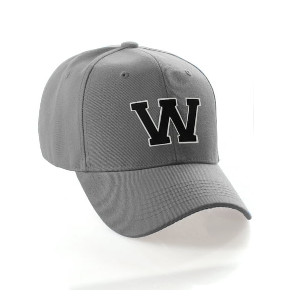 Classic 3D Raised Initial Letters A to Z Structured Baseball Hat Cap Adjustable, Charcoal Hat White Black Letter W