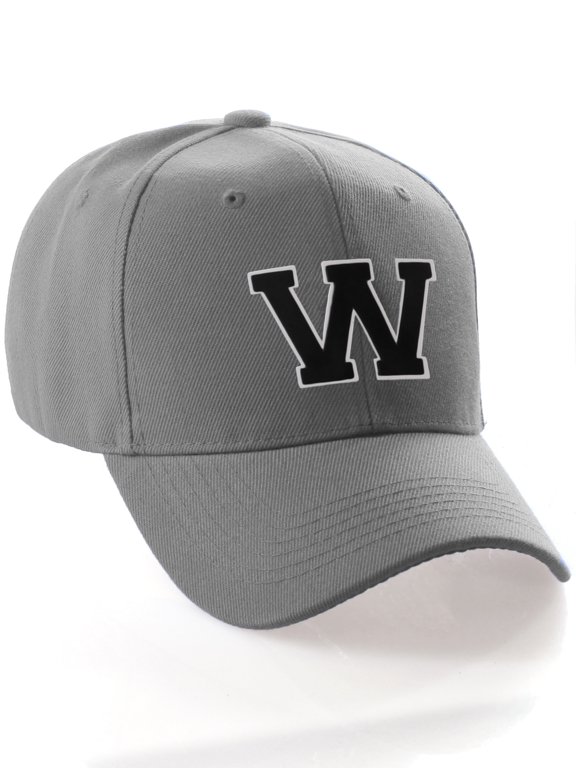 Classic 3D Raised Initial Letters A to Z Structured Baseball Hat Cap Adjustable, Charcoal Hat White Black Letter W