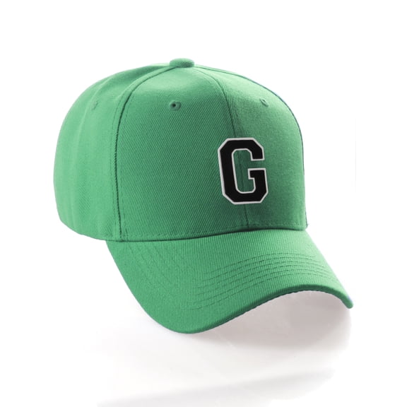 Classic 3D Raised Initial Letters A to Z Structured Baseball Hat Cap Adjustable, Green Hat White Black Letter G