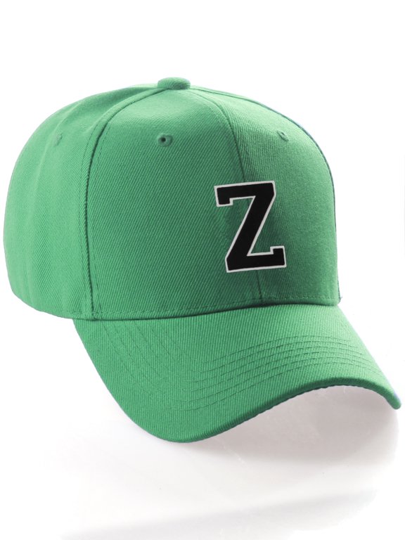 Classic 3D Raised Initial Letters A to Z Structured Baseball Hat Cap Adjustable, Green Hat White Black Letter Z