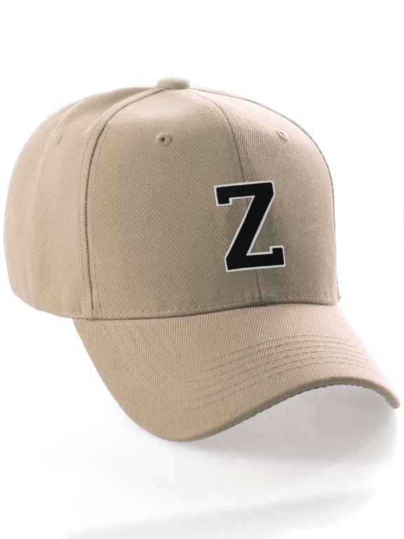 Classic 3D Raised Initial Letters A to Z Structured Baseball Hat Cap Adjustable, Khaki Hat White Black Letter Z