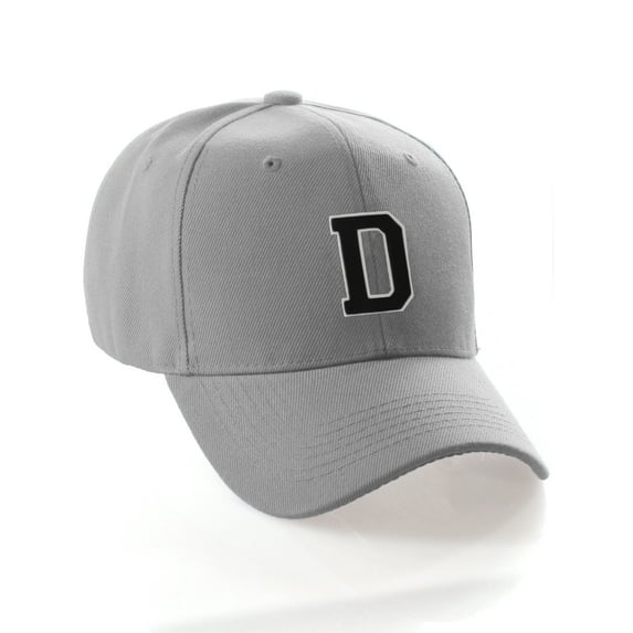 Classic 3D Raised Initial Letters A to Z Structured Baseball Hat Cap Adjustable, L Grey Hat White Black Letter D