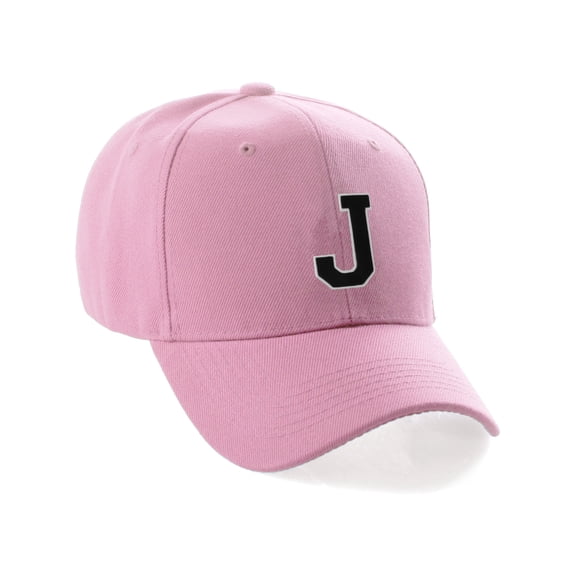 Classic 3D Raised Initial Letters A to Z Structured Baseball Hat Cap Adjustable, Pink Hat White Black Letter J