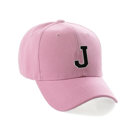 Classic 3D Raised Initial Letters A to Z Structured Baseball Hat Cap Adjustable, Pink Hat White Black Letter J