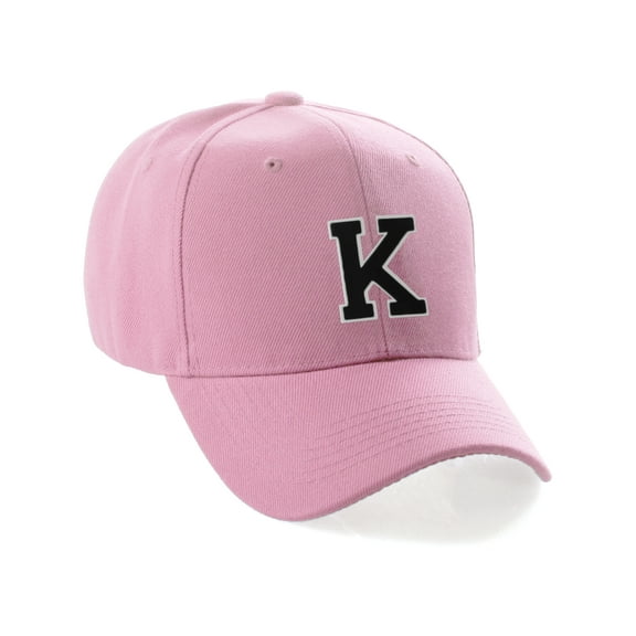 Classic 3D Raised Initial Letters A to Z Structured Baseball Hat Cap Adjustable, Pink Hat White Black Letter K