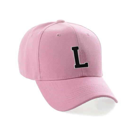 Classic 3D Raised Initial Letters A to Z Structured Baseball Hat Cap Adjustable, Pink Hat White Black Letter L