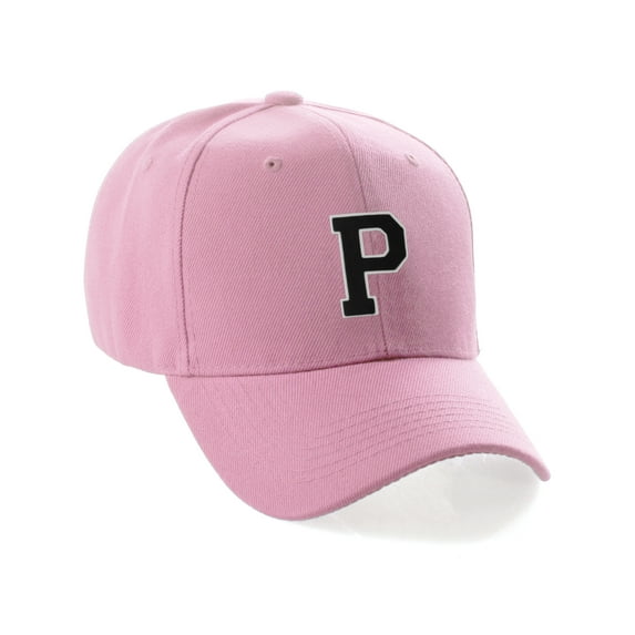 Classic 3D Raised Initial Letters A to Z Structured Baseball Hat Cap Adjustable, Pink Hat White Black Letter P