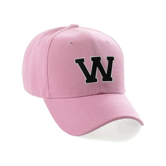 Classic 3D Raised Initial Letters A to Z Structured Baseball Hat Cap Adjustable, Pink Hat White Black Letter W