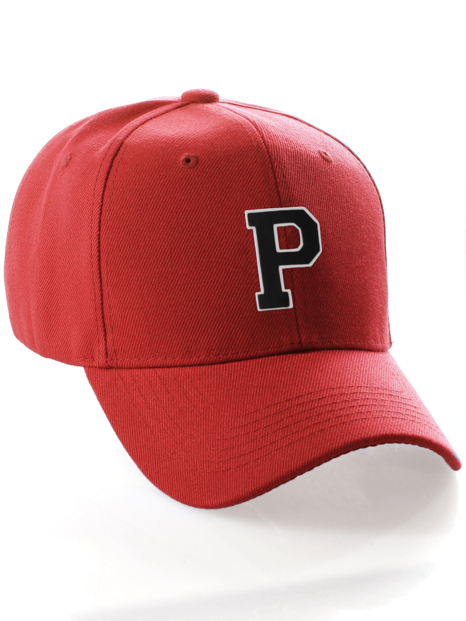 Classic 3D Raised Initial Letters A to Z Structured Baseball Hat Cap  Adjustable, Red Hat White Black Letter P