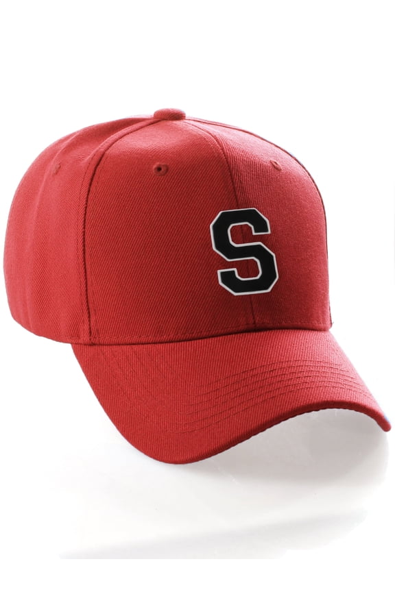 Classic 3D Raised Initial Letters A to Z Structured Baseball Hat Cap Adjustable, Red Hat White Black Letter S