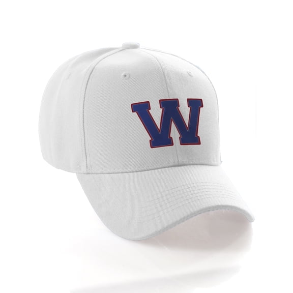 Classic 3D Raised Initial Letters A to Z Structured Baseball Hat Cap Adjustable, White Hat Red Blue Letter W