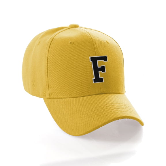 Classic 3D Raised Initial Letters A to Z Structured Baseball Hat Cap Adjustable, Yellow Hat White Black Letter F