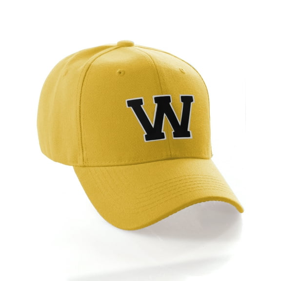 Classic 3D Raised Initial Letters A to Z Structured Baseball Hat Cap Adjustable, Yellow Hat White Black Letter W