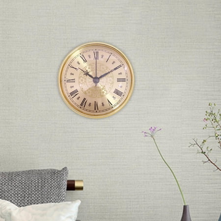 Classic 4.3inch Roman Numerals with Gold Round , .7 Inch (94 Mm) Diameter Hole Fit 94mm Hole Clock Insert for Home