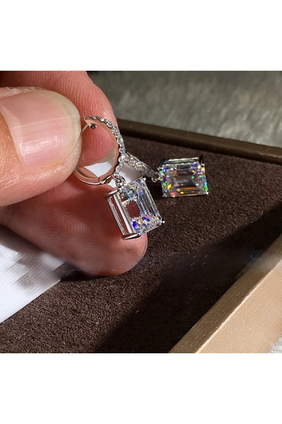 Classic 4 Claws Square Shape Women Drop Earring with Small Hoop Ladies Earring Shine Cubic Zirconia High Quality Jewelry