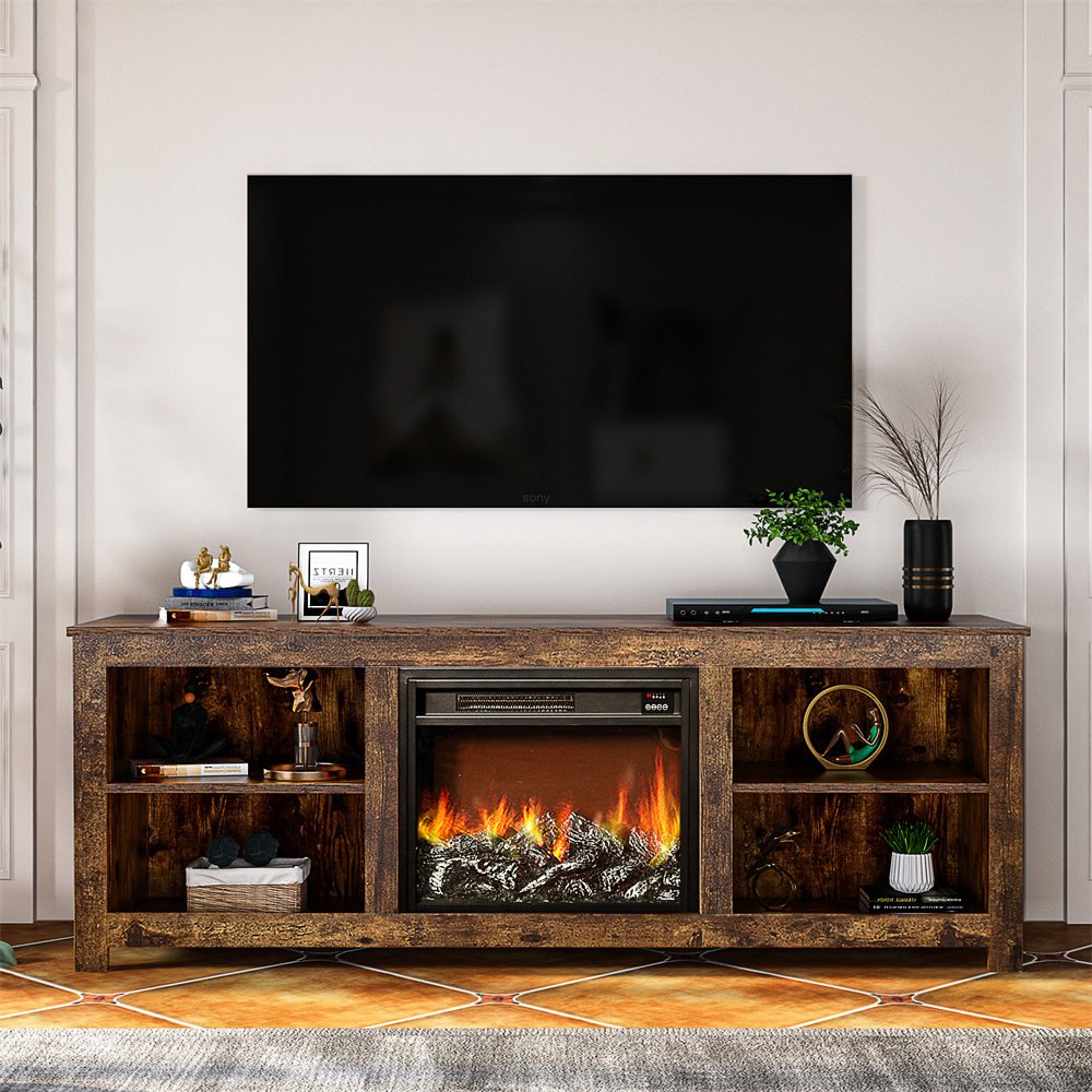 Classic 4 Cubby Electric Fireplace TV Stand for TVs up to 65 Inches, Wooden Media  Entertainment Center Console Table with 4 Open Storage Shelves u0026 Cabinets,  TV Storage Cabinet for Living Room