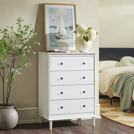 Classic 4-Drawer Solid Wood Dresser - White