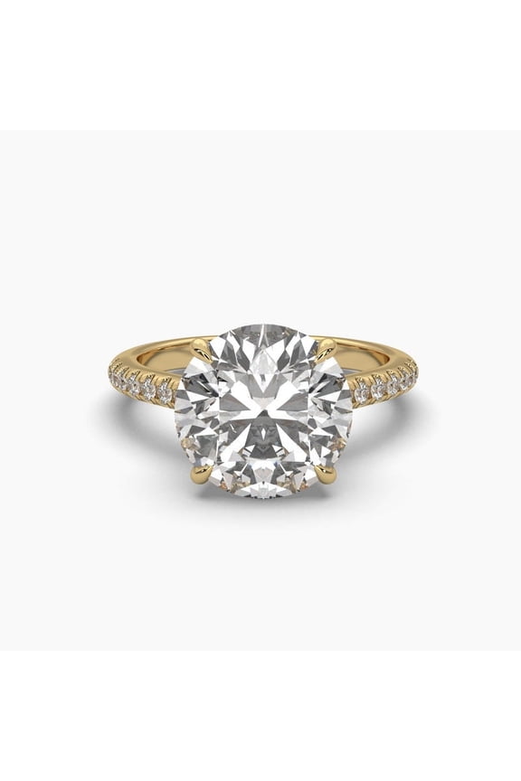 Classic 4-Prong Round Cut Moissanite 18k Ring with Side Stones