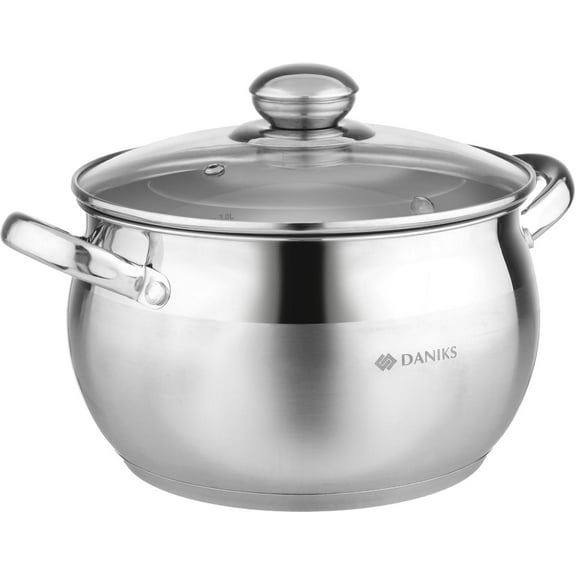 Classic 4 Quart Stainless Steel Stock Pot with Glass Lid, Tri-Ply Bottom for Even Heating, Induction Compatible, Dishwasher Safe