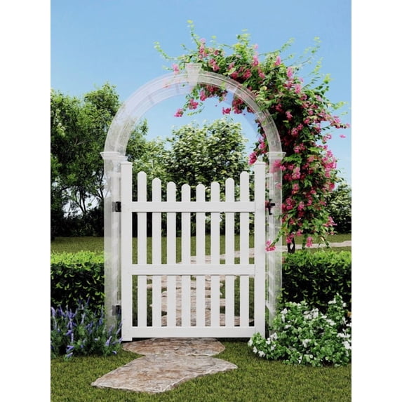 Classic 4 ft x 5 ft Vinyl Garden Arbor Fence Gate, White