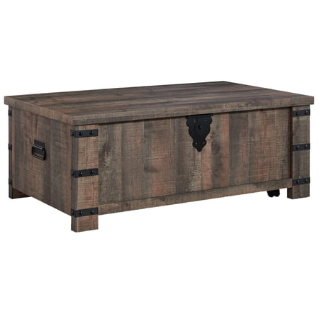 Classic 47 Inch Coffee Table Lift Top Concealed Storage Rustic Brown Wood - Saltoro Sherpi