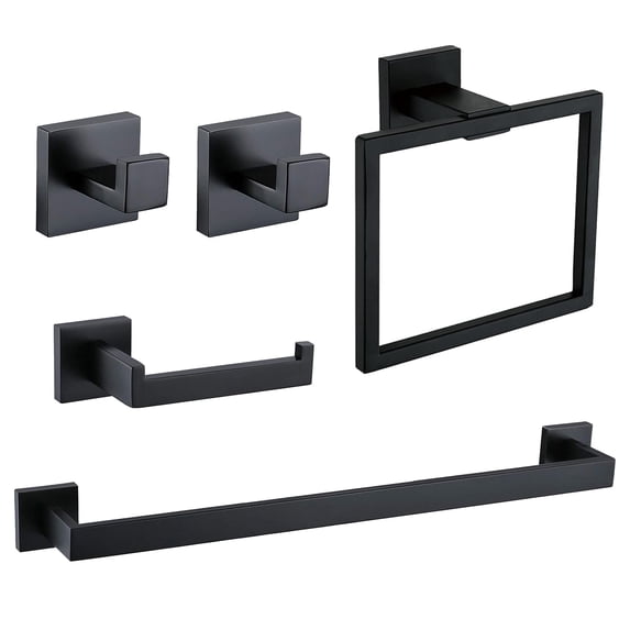 Hansabenne Classic 5 - Piece Matte Silver Bathroom Hardware Set, Durable Stainless Steel Wall Mounted Bathroom Towel Rack