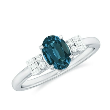 Classic 5X7 MM London Blue Topaz Engagement Ring with Diamond for Women, 925 Sterling Silver, US 4.00