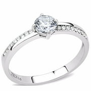 Classic 5x5mm Clear Round CZ Center Womens Stainless Steel Delicate Wedding Ring Thin Band - Size 8