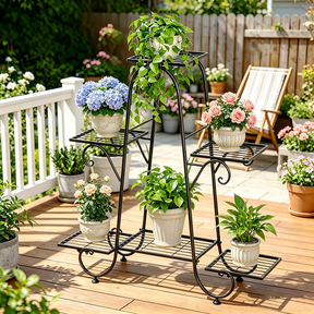Classic 6-Tier Metal Plant Stand Art Flower Pot Holder Rack for Indoor Outdoor Garden Backyard